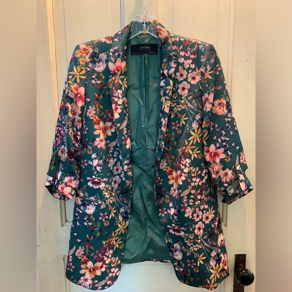 Green Floral Woman’s Blazer Jacket